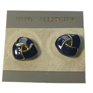 Vintage Gold & Blue Enamel Hypo-Allergenic Pierced Stud Earrings